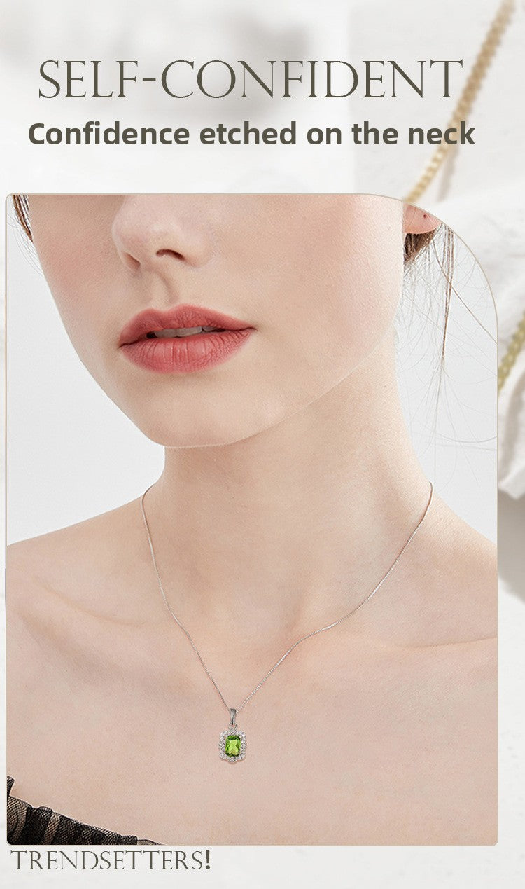 Vintage Olive Zircon Sterling Silver Necklace for Women Collarbone Chain Jewelry - Suoaint